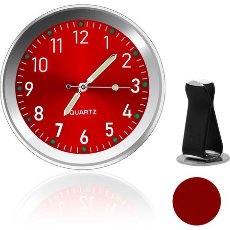 Reloj redondo para coche, reloj de cuarzo luminoso, mini reloj para salpicadero con clip para la rejilla de ventilación, reloj adhesivo universal para coche, hogar y oficina (rojo) (1/5)