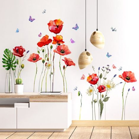 Muursticker - décoration murale salon - Décoration murale - pour salon chambre - 3060cm - fleur plant - PVC - coloré (1/4)