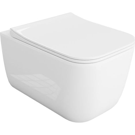 LAVITA Shak WC suspendu L'abattant de WC à chute lente WC suspendu sans bord WC 350x525x380 cm blanc brillant