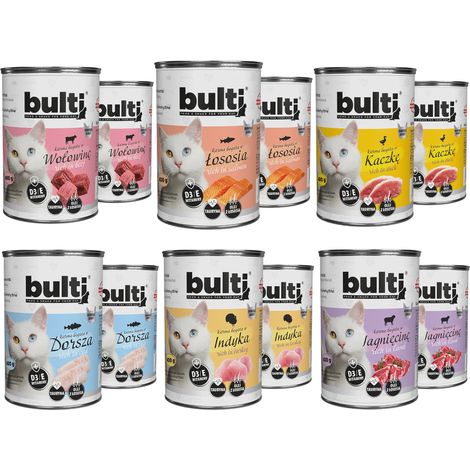 BULTI Aliment humide pour chat Mélange de saveurs 12 boîtes de 400 g (1/5)