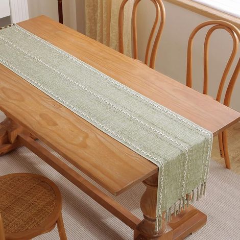 Chemin de table en imitation coton et lin,33centimètre x 183Centimètres, rayures tissées à la main, style champêtre (1/5)