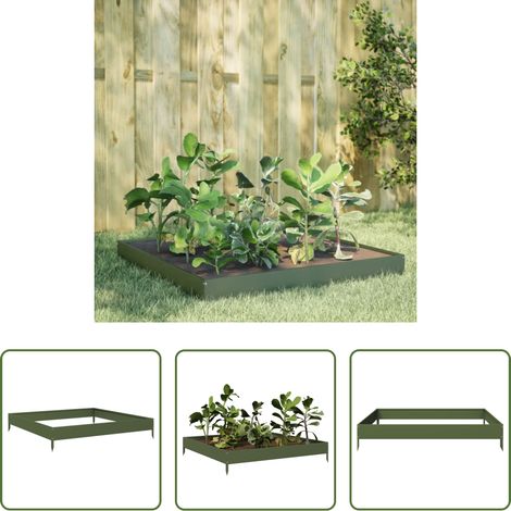 Jardin vert olive - Lit surélevé de jardin vert olive 100x100x18,5 cm acier (1/5)