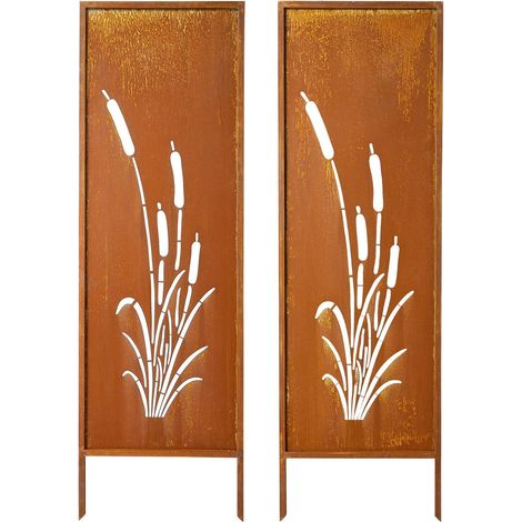 Paravent métallique, 50 x 160 cm, clôture moderne autoportante, panneau de séparation de jardin avec piquets de fixation et plaque en acier au carbone, séparation extérieure autoportante pour jardin e (1/5)