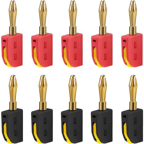 Fiches bananes 4 mm - Connexion haut-parleur - Connexion audio - Lot de 10 - Noir/Rouge (1/3)