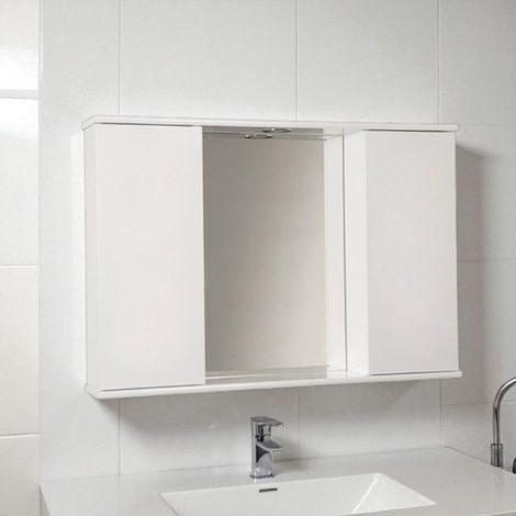 Specchiera bagno Bianco Lucido 92 cm a 2 ante lisce con luce LED (1/3)
