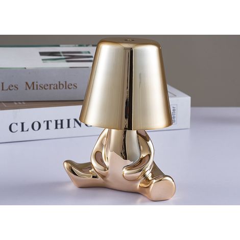Lampe de Table LED sans Fil Créative Rechargeable à Pile Lampe Portative Réglable en Luminosité Design de Modèle Mignon pour Restaurant Chambre à Coucher Patio Studio Article Noël Doré-B