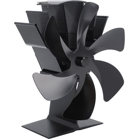 Ventilateur vertical pour poêle, 6 pales, ventilation thermique, circulation d'air rapide et chaude, poignée intégrée, noir. (1/5)