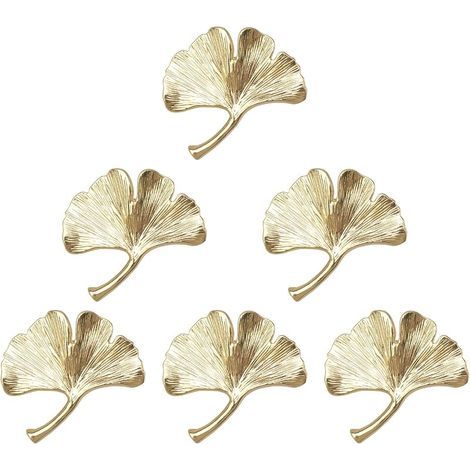 6 maniglie per armadio a ginkgo, cassetto in metallo solido, decorazione creativa per cassetti e ante di armadi e scaffali, ferramenta classica per mobili, oro (1/5)