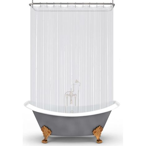 Rideau de douche avec 12 aimants, 36 crochets inclus, PEVA imperméable, pour baignoire à pieds griffés, 457 x 152 cm, transparent (1/5)