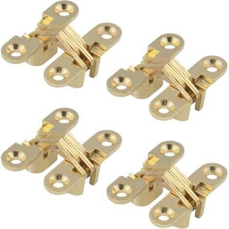Charnière Cachée, Croix Charnières, Charnière Invisible, Charnières Croisées Invisibles pour Porte Pliante à 180 Degrés, pour Meubles, Porte en Bois, Armoire, Placard, Boîte en Bois, 4 Pack (1/4)