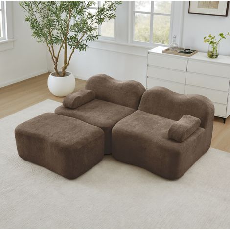 Divano modulare angolare 192x167x70 cm marrone in velluto con design senza struttura e pouf collegabile (1/5)