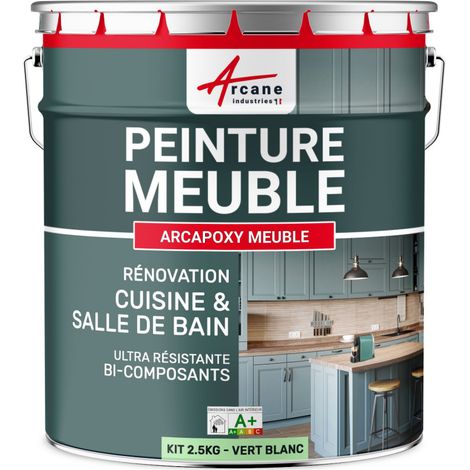 MÖBELFARBE FÜR KÜCHE UND BAD : Buntlack - Möbelfarbe abwaschbar - Möbellack - Epoxidfarbe | Epoxyfarbe - Weiß-Grün RAL 6019 - Kit de 2.5kg bis zu 30m² für 2 Schichten