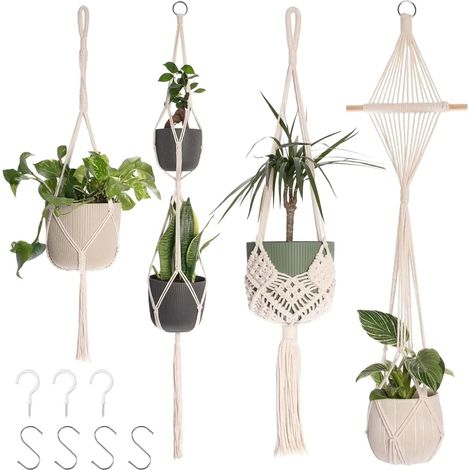 4 Pièces Suspension Macramé pour Plante Macramé Plante Suspension Tissés à La Main pour Décoration de la Maison Jardinage (1/5)