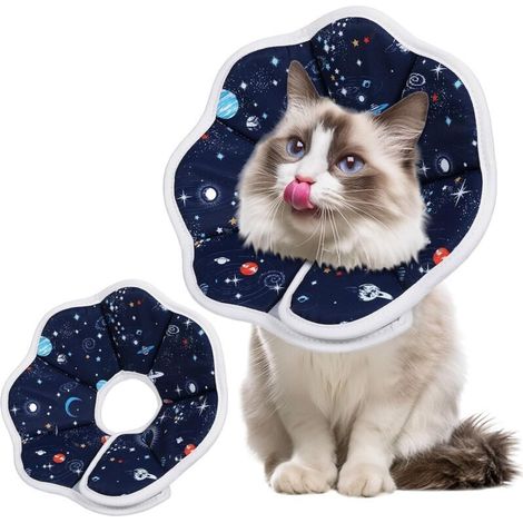 Collier de Récupération Souple pour Chat, Collerette Post-Opératoire Réglable avec Fermeture Velcro, Tour de Cou Chat Souple Respirant Imperméable Lavable(S) (1/5)
