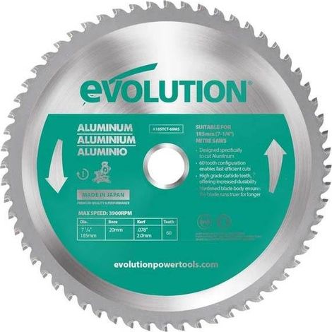 Evolution 185mm Aluminium Cutting 60 Tooth Tungsten Carbide Tipped Saw Blade
