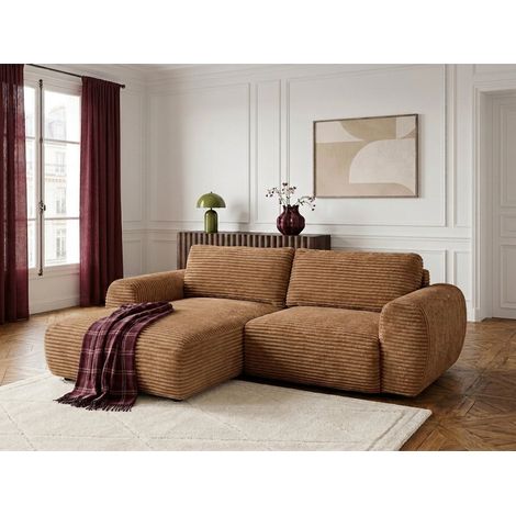 BOBOCHIC - Canapé d'angle compact convertible coffre LUCIEN gros côtelé doux Angle gauche Jaune (1/5)