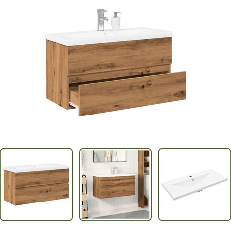 vidaXL Vasque encastrée - Armoire lavabo avec bassin intégré chêne artisanal (1/5)