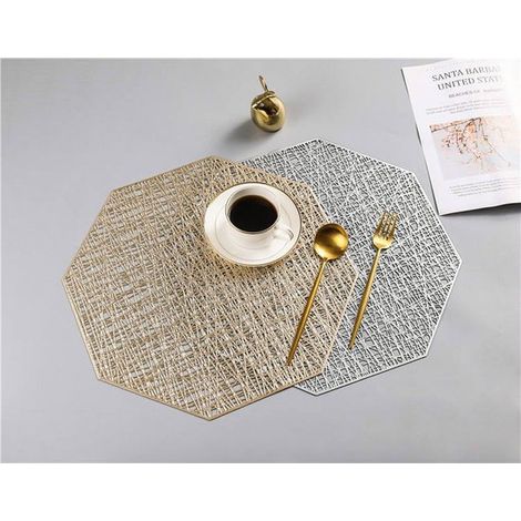 Set de table rond doré – ∅ 39 cm – PVC plastique – Forme octogonale – Protection de table (1/4)