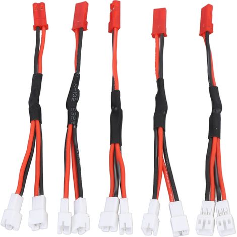 Lot de 5 connecteurs JST vers PH 2.0 pour moteurs RC, ESC, convertisseur de puissance, câble d'extension 22AWG, JST mâle vers 2PH 2.0 femelle (1/5)