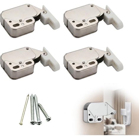 4 Pièces Loquets à Pousser Silencieux pour Porte de Placard, Ressort Loqueteaux Mini Latch Rabat Porte, Loquets Tactiles, avec Vis et Clous, Fermeture à Ressort pour Porte d'armoire de Cuisine (1/5)