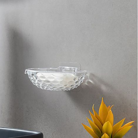 Dos jaboneras transparentes de pared, fabricadas en plástico resistente, sin necesidad de taladrar, perfectas para guardar cosas en el baño. (1/4)