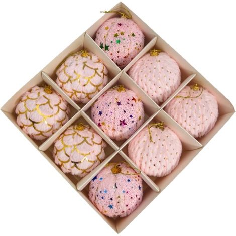 JSSEVN - Lot de 9 boules de Noël incassables pour sapin de Noël - 8 cm - rose/doré (1/5)