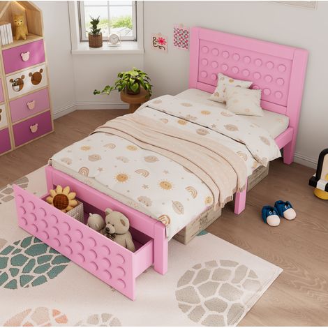 lit chambre rangement 90x200 bois rose enfant OKMYHOME (1/5)