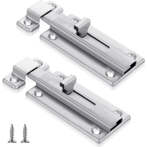 Allecto Plus Lot de 2 verrous coulissants en acier inoxydable avec vis, verrou coulissant argenté pour portes intérieures et extérieures, verrous de porte durables