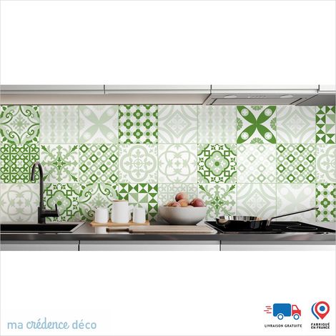 Crédence : Carreaux ciment classique - Couleur Vert jaune - Alu composite - 60 - 120 (1/3)