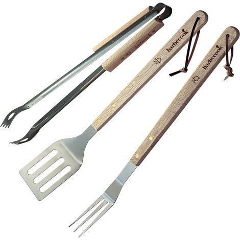 Grillbesteck Set Barbecook Edelstahl Birkenholz 46 cm
