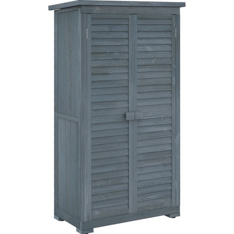 Armoire de jardin en bois avec toit pentu étanchéifié, gris, 87 x 46,5 x 160 cm, portes à lamelles (1/5)