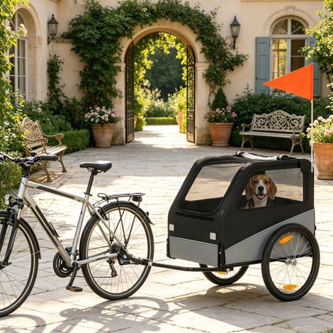 Remorque vélo pour chiens avec roues 20", jusqu’à 20 kg, noir et gris HAVRYA (1/5)
