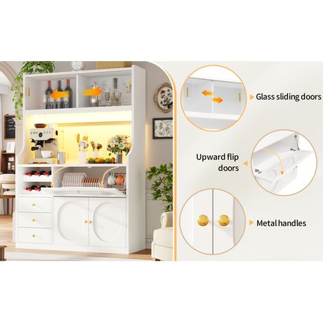 Meuble cuisine blanc et noir avec LED RGB connectée, portes vitrées coulissantes et 3 tiroirs pour cuisine et salle à manger (1/5)