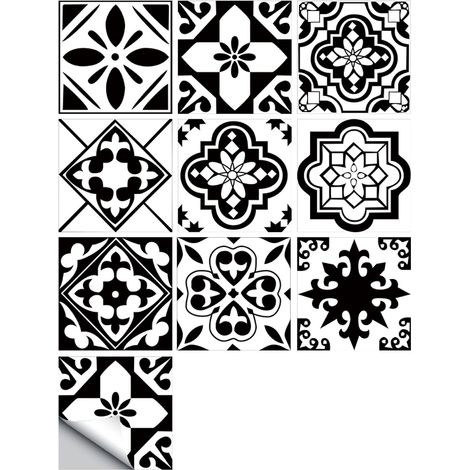 Mural Stickers Autocollants de Carreaux 10 x 10 cm （10pièce） MZ 2 26 noir Autocollant imperméable en PVC Plinthe de Carrelage pour Cuisine Salle (1/5)