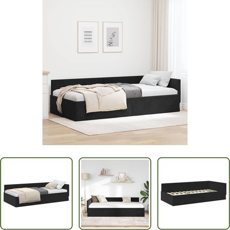 vidaXL Canapé convertible - Cadre de lit d'angle Noir 90 cm x 200 cm Velours (1/5)