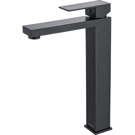 Detbom – Mitigeur de lavabo noir mat en acier inox – Hauteur 296mm – Bec haut pour vasque – Installation monotrou sur plage (1/5)