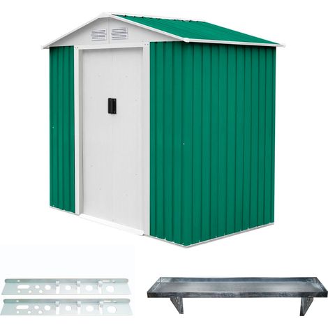 Pack Metallische Gartenhaus Gardiun Yorkshire 2,43m 121x201x190 cm mit 2 x 5x40 Stahlwerkzeughalter und 1 Wandregal 20x80 cm (1/5)