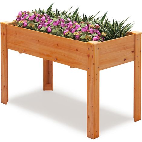 Letto rialzato in legno con foro di drenaggio, letto da giardino con gambe, contenitore per piante, fiori e ortaggi (marrone) (1/5)