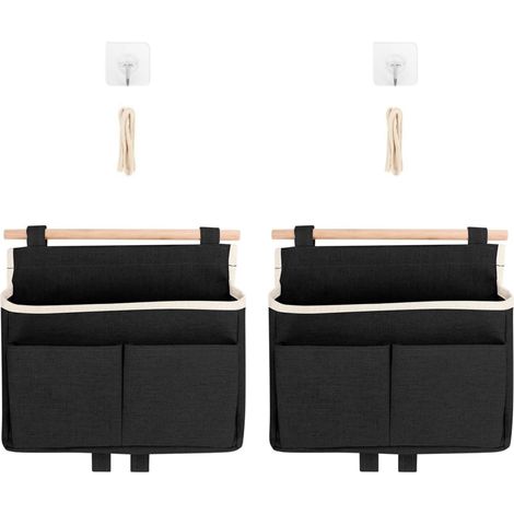 Hängende Organizer aus Leinen für Zuhause, Büro, Badezimmer, Kinderzimmer, Schwarz, 2er-Pack
