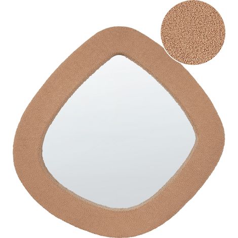 Espejo de pared moderno colgante decorativo 79 x 80 cm marco MDF forma irregular tejido bouclé marrón claro Epiry