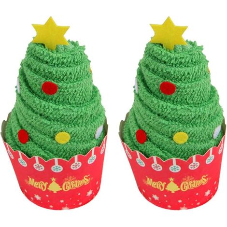 2 Pièces Torchon à Gâteau de Noël en Coton Vert, Forme Sapin (1/5)