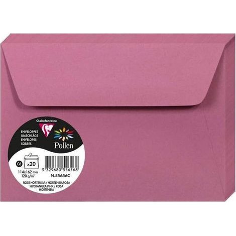Enveloppe - CLAIREFONTAINE - Pollen - 114x162 mm - 120g - Rose hortensia - paquet de 20