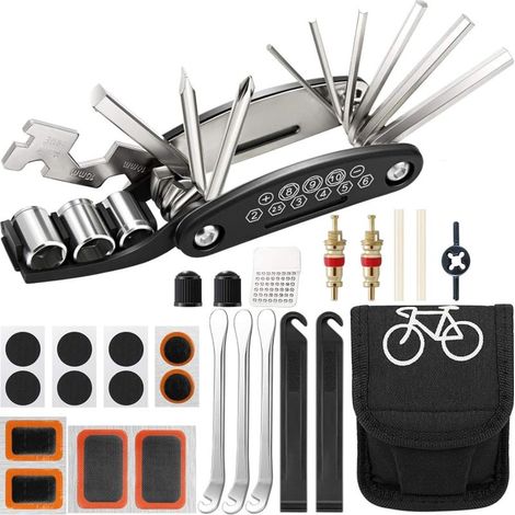 16 en 1 Kit Crevaison Velo, Trousse Multifonction Outils Pneu, Kit Velo Convient pour Une Utilisation Situations d'urgence Lors de Voyages Longue Distance, Kit Reparation Velo (1/5)