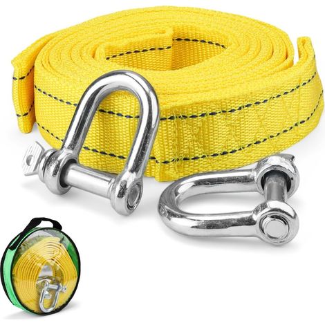 Corde de Remorquage Voiture, 4M x 4,3 CM Sangle Remorquage, Corde de Remorquage d'urgence avec Sac et 2 Crochets en Forme U, Sangle Remorquage Voiture pour Véhicules Remorquage et Dépannage (1/5)