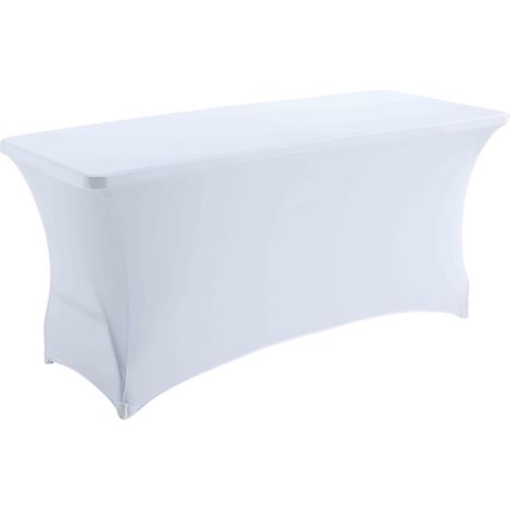 Oviala – Table buffet pliante 180 cm – Nappe housse blanche – Structure acier époxy – Plateau PEHD – Hauteur 90 cm avec réhausses – 8 places