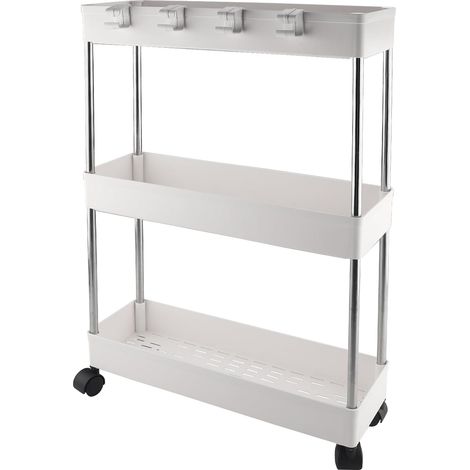 Chariot de Rangement 3 Niveaux, Desserte à roulettes Multifonctionnel Mobile Étagère avec roulettes pour Bureau, Salon, Salle de Bain, Cuisine, Buanderie (Blanc) (1/5)