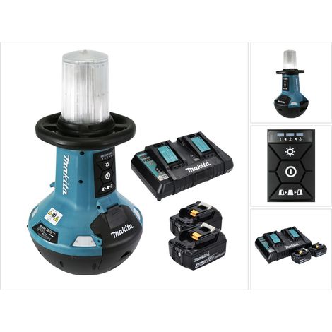 Luz LED portátil con batería Makita DML 810 PM 18/36 V (2 x 18 V) 5500 lm IP54 + 2 baterías de 4,0 Ah + cargador doble