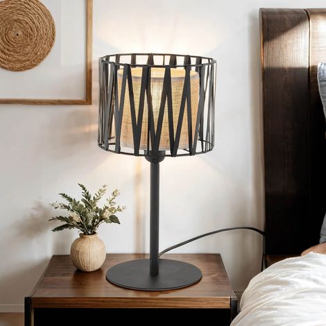 Nachttischlampe Metall E27 rund D: 20 cm 37 cm Schwarz Braun Modern Nachttischleuchte