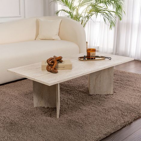 Tavolino rettangolare effetto travertino 119x60cm TOPI