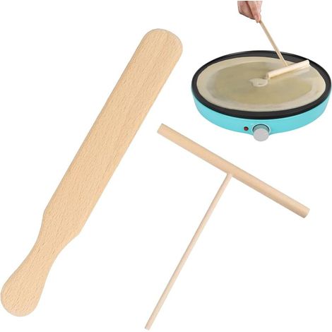 2 Pièces Spatule, Bois, Manche Ergonomique, Répartiteur, Hêtre, Résistant Chaleur, Cuisine Crêpes